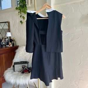 BCBG pinstripe white collar dress with cute open back closure